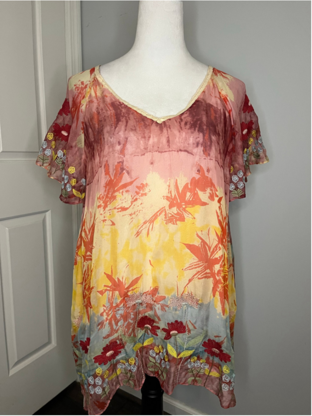 Sundance Silk Embroidered Floral Tunic